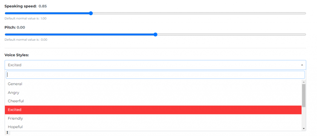 TextoSpeech Audio Voice Style and Tone