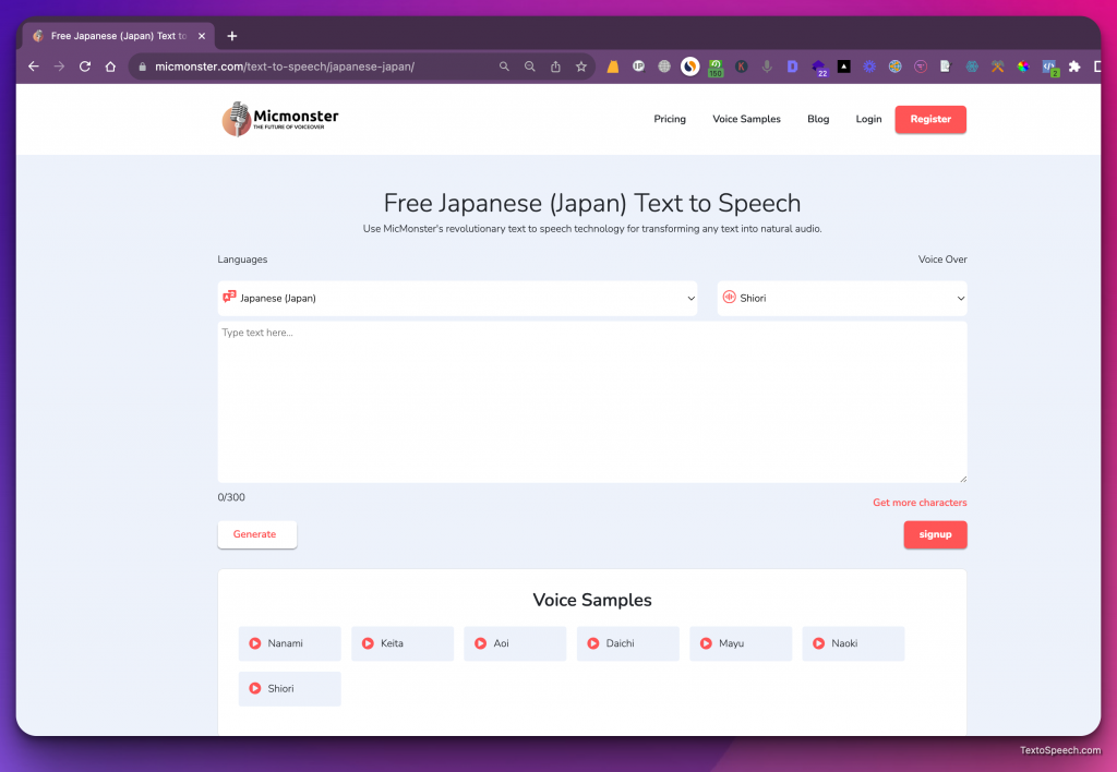 MicMonster Japanese Text to Speech